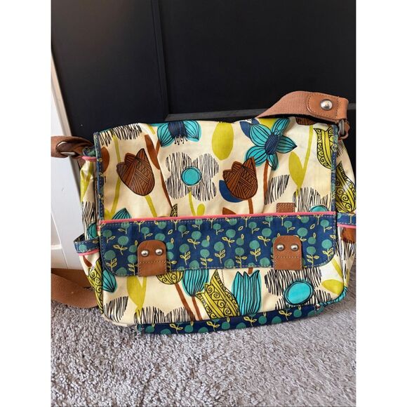 Vintage Fossil Key-Per Coated Canvas Multi-Color Floral Messenger Bag - Picture 2 of 14